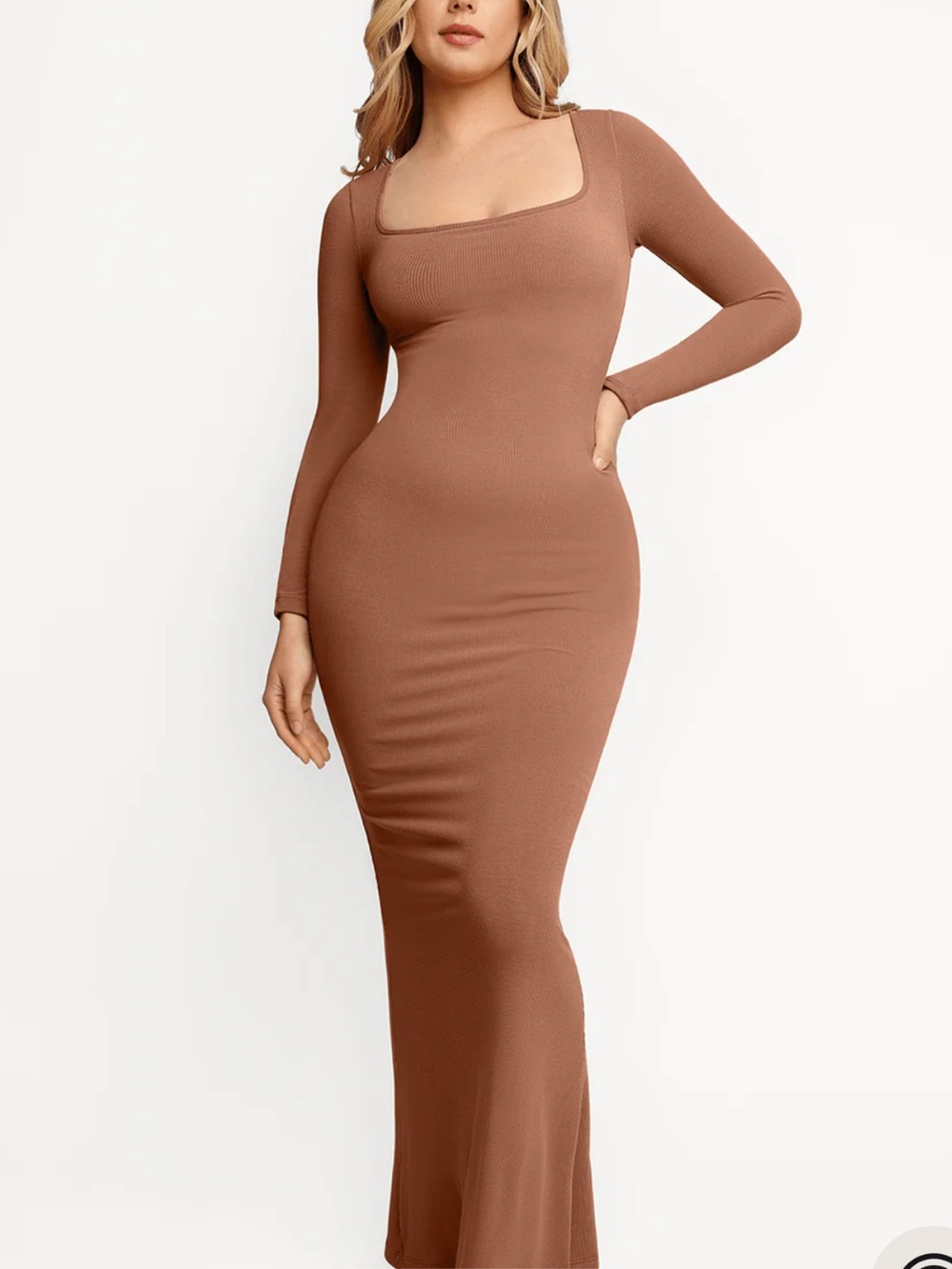 Popilush Shapewear Square Neck Long Sleeve Slimming Modal Maxi Dress